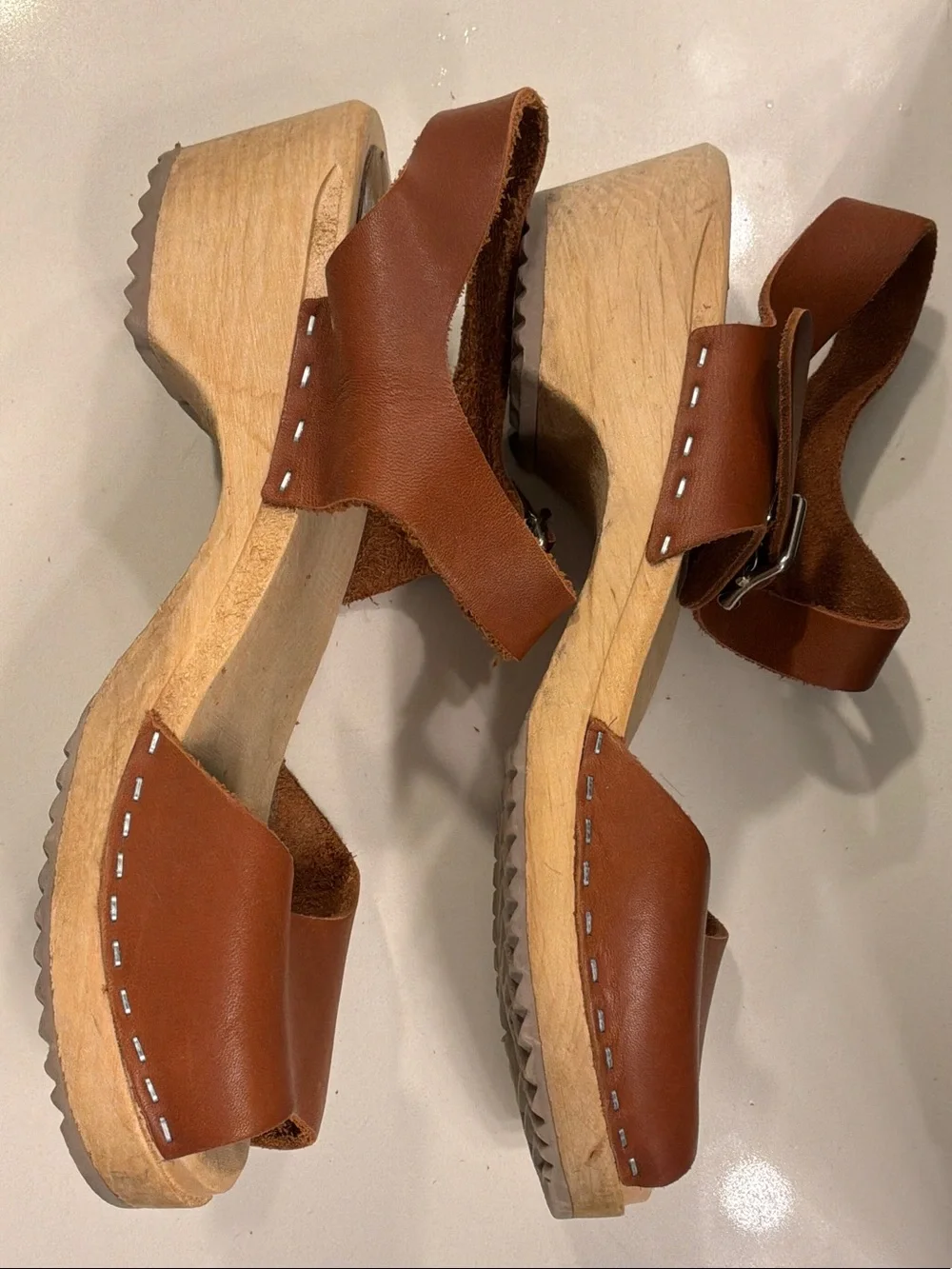 MIA Brown Leather Open-Toe Wedge Sandals